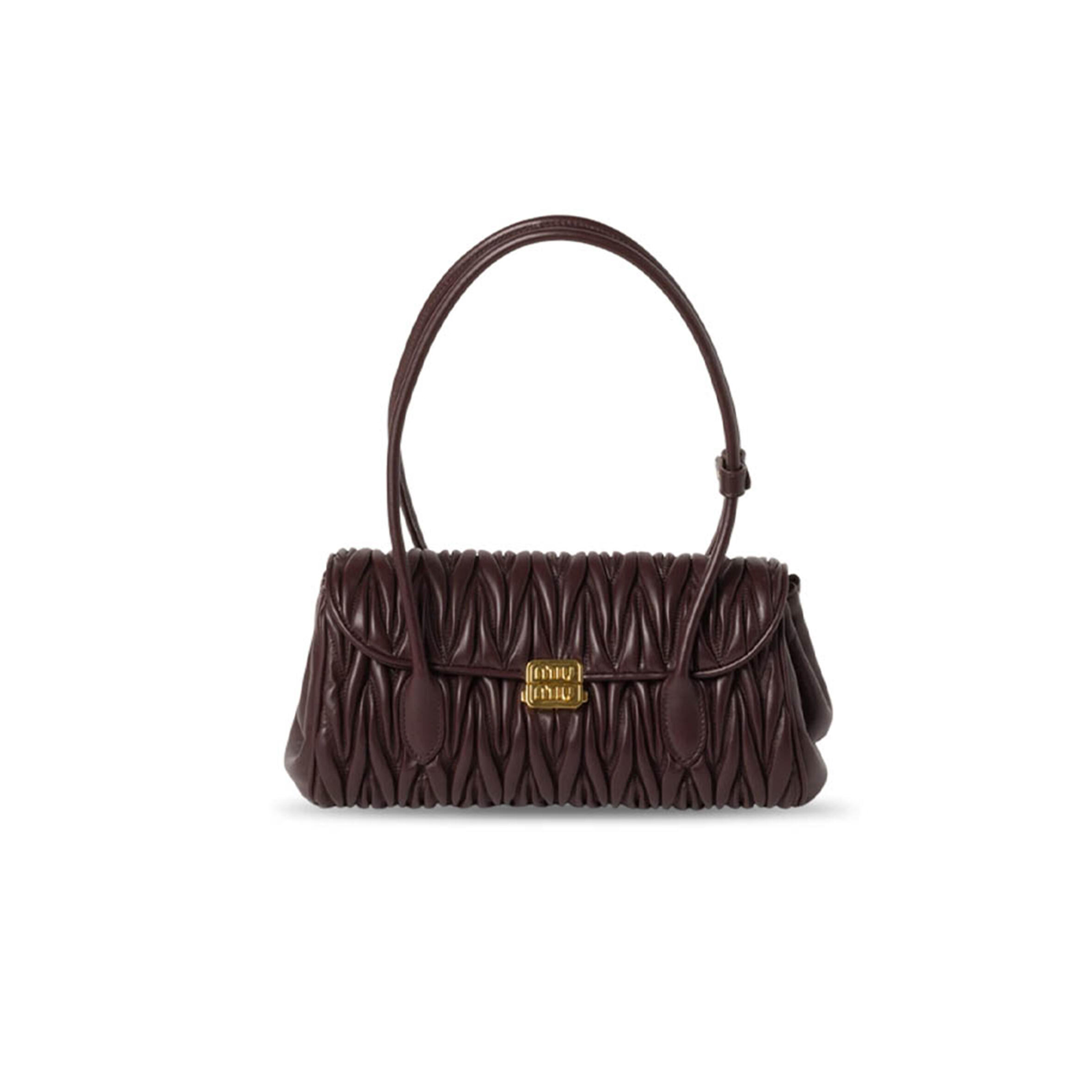 MIU MIU BLACK MATELASSÉ NAPPA LEATHER SHOULDER BAG 5BD265 (28*15*11cm)